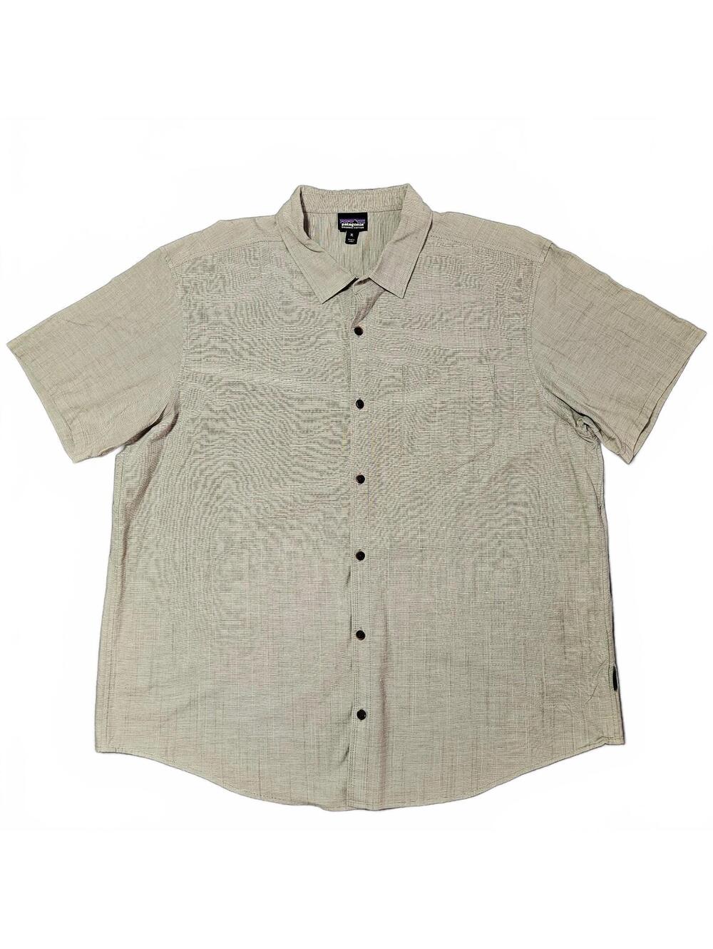 Patagonia Men's XL Beige Organic Cotton Short Sleeve Button Up Shirt Hiking